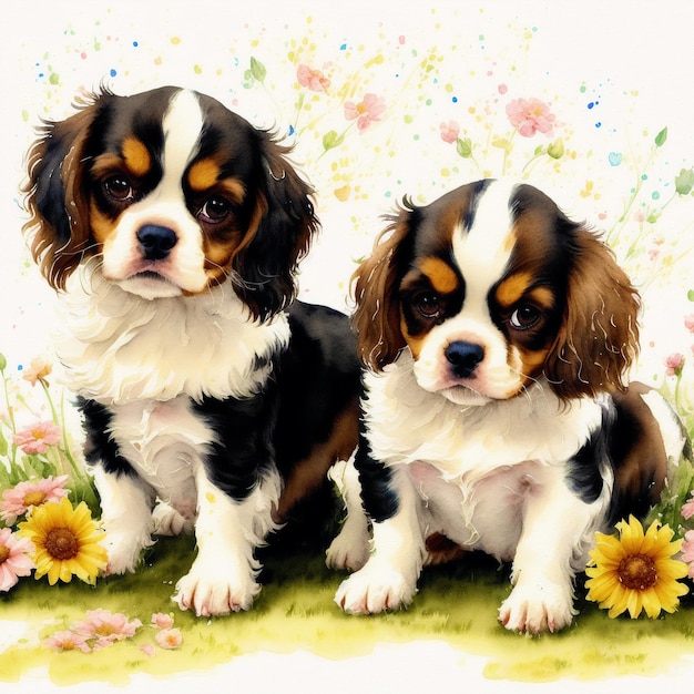 A beautiful Cavalier King Charles Spaniel dog Watercolor painting Graceful Elegance Generative AI