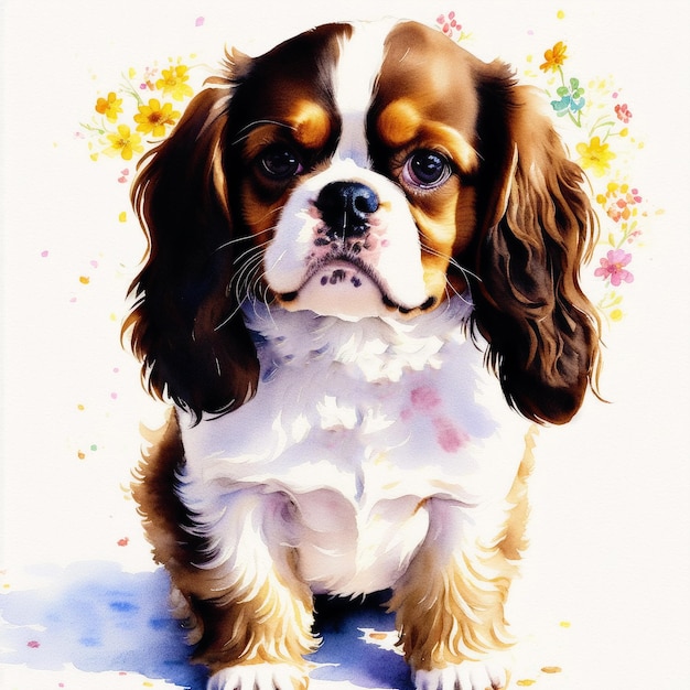 A beautiful Cavalier King Charles Spaniel dog Watercolor painting Graceful Elegance Generative AI