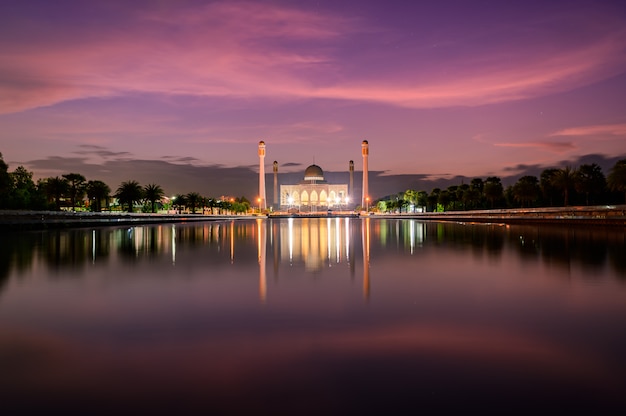 Beautiful central mosque with sunset in songkla , songkla Province, Thailand