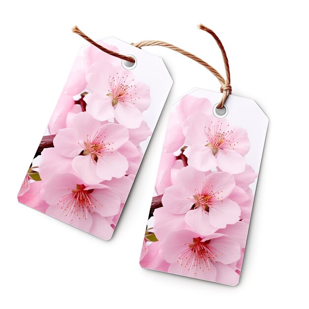 Photo beautiful cherry blossom gift tags isolated on white background