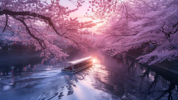 Photo beautiful cherry blossom park in full bloom and vibrant colors