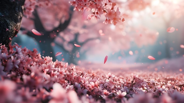 Beautiful cherry blossoms in the park in spring time Nature background