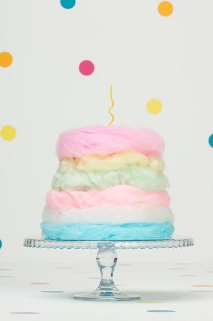 Beautiful childish toy cake on white background