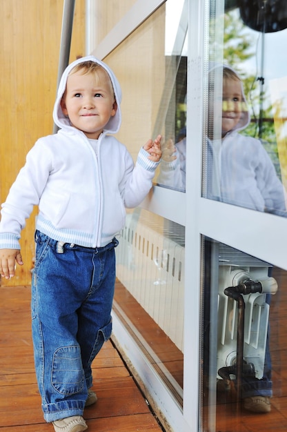 beautiful children  posing in fashionable clothing outdoor