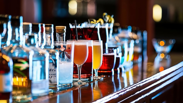 Beautiful chilled drinks on the bar close up