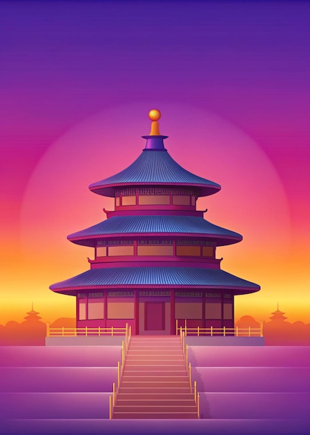 Photo beautiful chinese temple at sunset illustration for digital use and print design