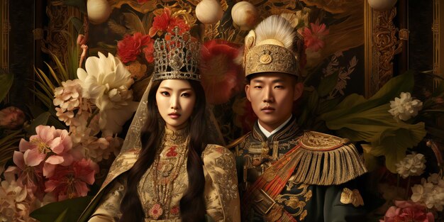 A beautiful Chinese woman and man in traditional clothes