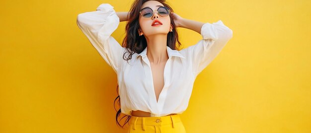 Photo beautiful chinese woman in white shirt and yellow pant