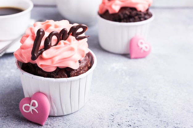 Beautiful chocolate cupecake with heart