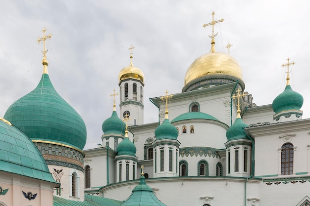 Beautiful Christian church New Jerusalem in Russia Closeup Religion and faith