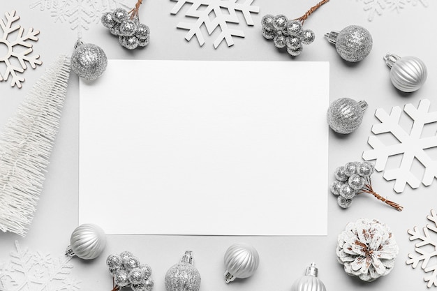 Beautiful Christmas composition with blank card on light background