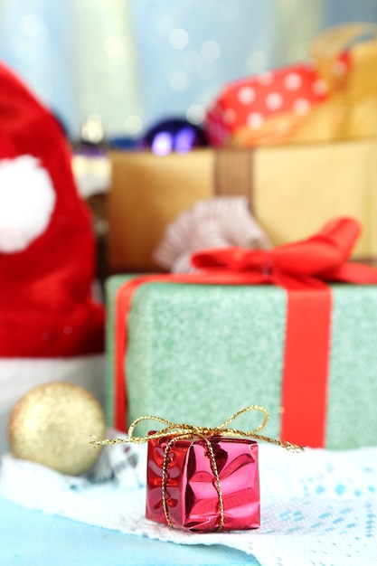 Beautiful Christmas composition with Christmas toys close-up