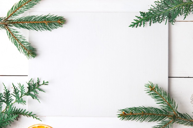 Beautiful Christmas composition on wooden white background