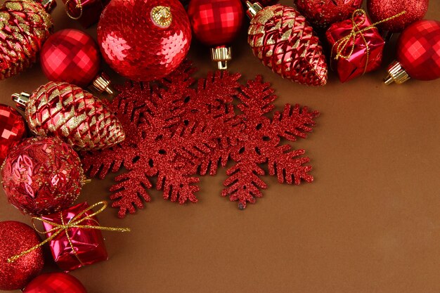 Beautiful Christmas decorations on brown background