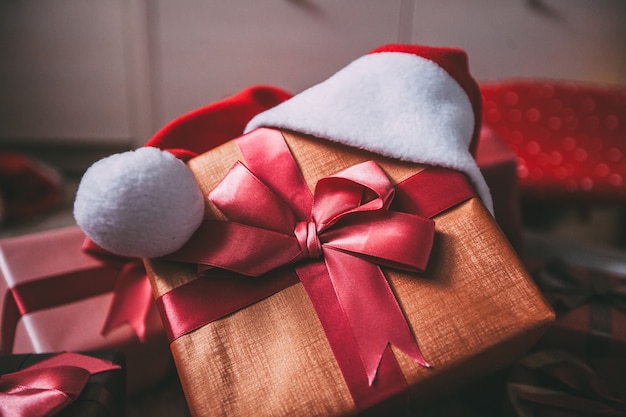 Beautiful Christmas gifts on the floor