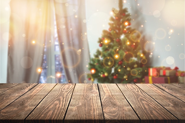 Beautiful Christmas interior background with wooden desk