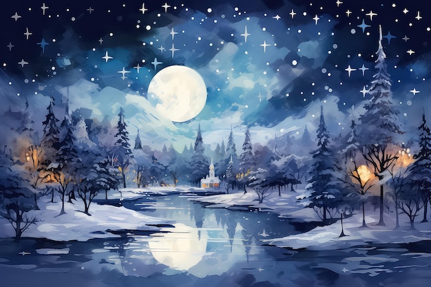 Beautiful Christmas landscape at night