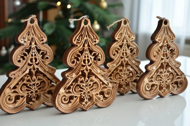 Photo beautiful christmas ornaments made of wood perfect for holiday decoration