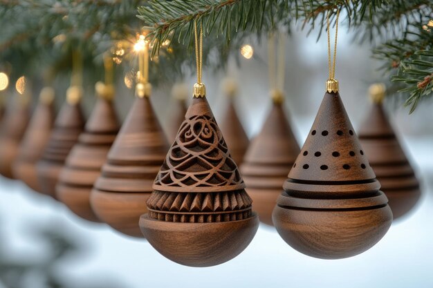 Photo beautiful christmas ornaments made of wood perfect for holiday decoration