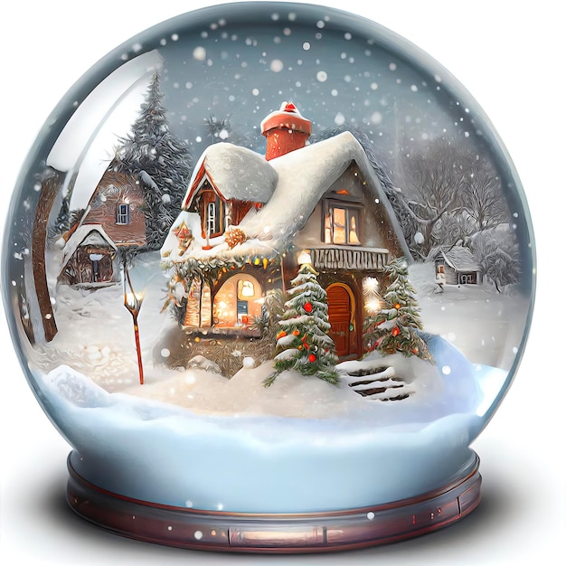 Beautiful Christmas scene cottage in snow globe