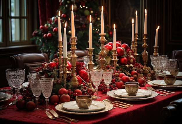 Beautiful Christmas table setting with decorations