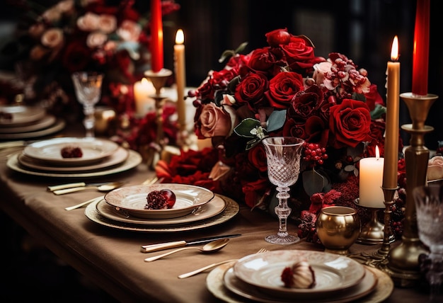 Beautiful Christmas table setting with decorations