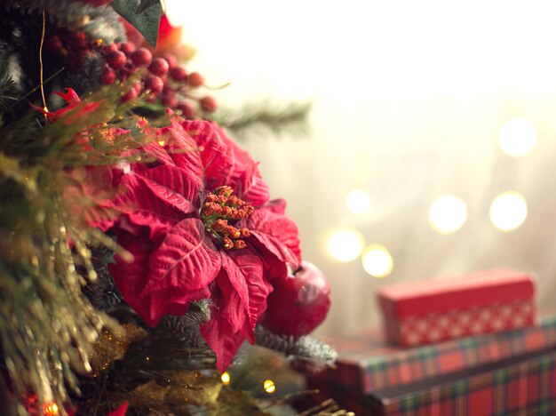 Beautiful Christmas tree with shiny decorations