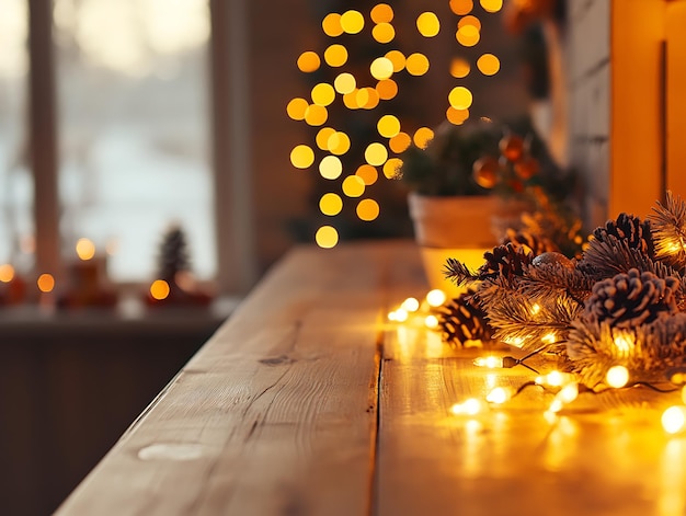 Photo beautiful christmas tree with sparkling lights and ornaments surrounded by gift boxes in a snowy setting under falling snowflakes creating a festive holiday atmosphere