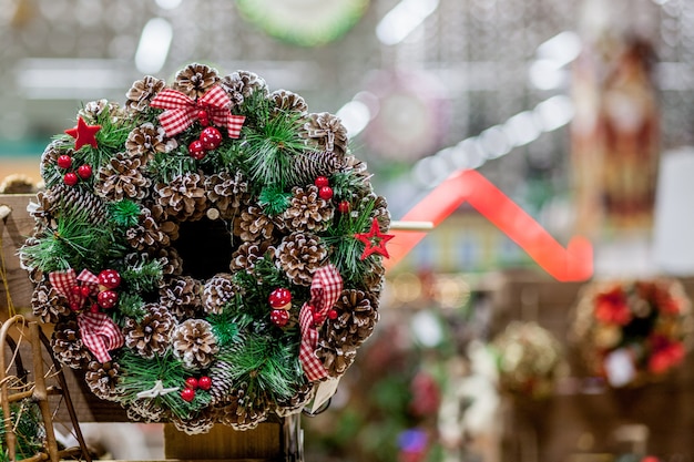 Beautiful Christmas wreath displayed on store front