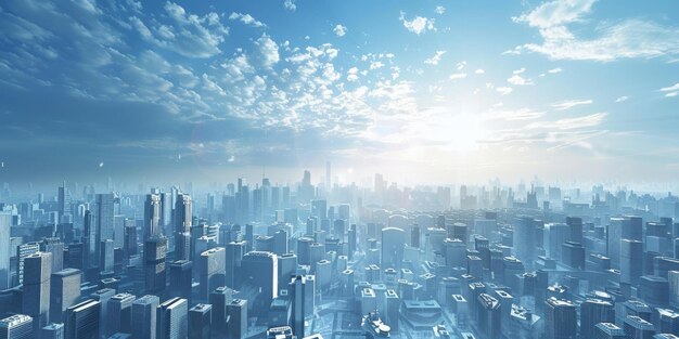 A beautiful cityscape with a blue sky and white clouds