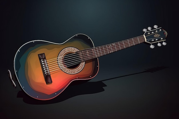 Beautiful classical guitar cartoon style on black background generative AI