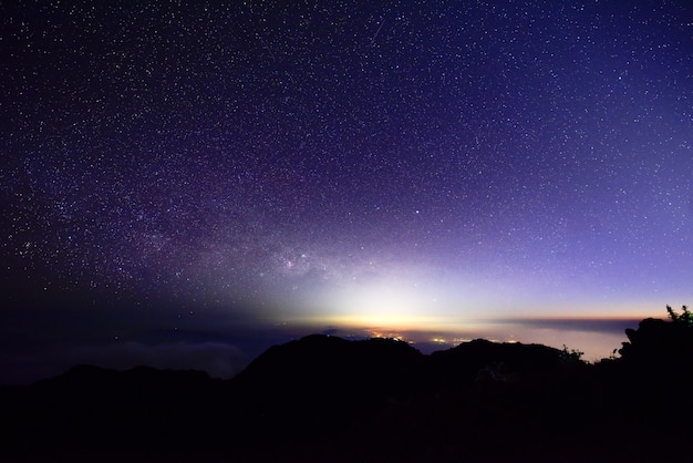 Beautiful clear sky at night, Bright star light with dark sky