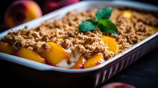 Beautiful Close Up of Breakfast Dessert Peach Crumble