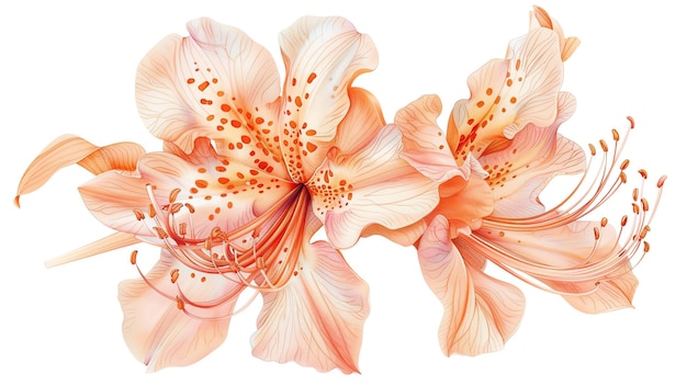 Beautiful closeup illustration of peach colored lilies with delicate petals and stamen