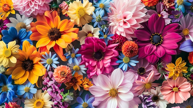 A beautiful closeup shot of a variety of colorful flowers