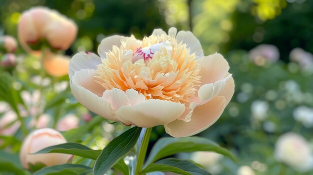 Beautiful CloseUp of Vibrant Pink and Yellow Peony Flower in Full Bloom Delicate Petals with Soft