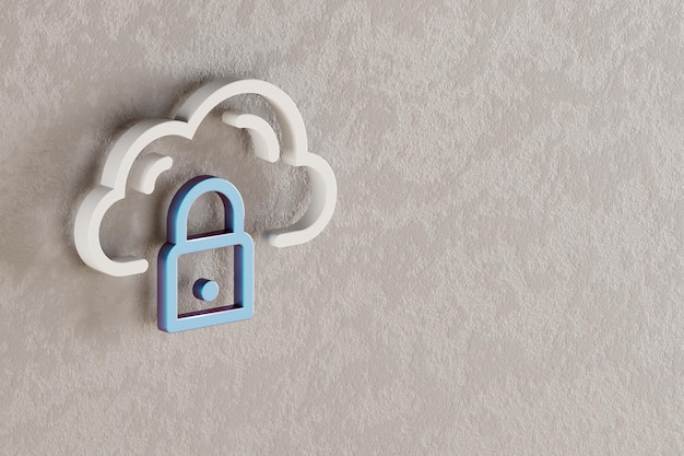 Beautiful Cloud Database Security icon on wall bright background 3d rendering illustration Backgro