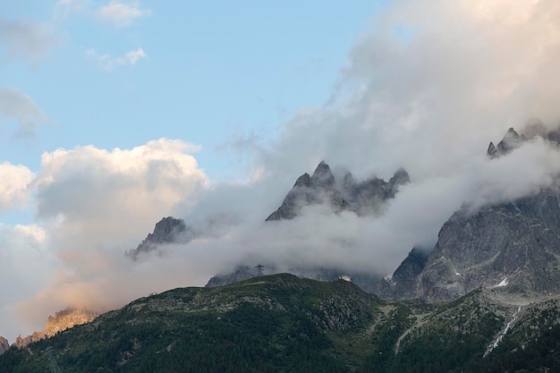 Beautiful clouds view from Chamonix MontBlanc in the French Alps France