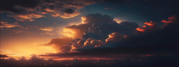 Beautiful cloudy sunset colorful sky over horizon