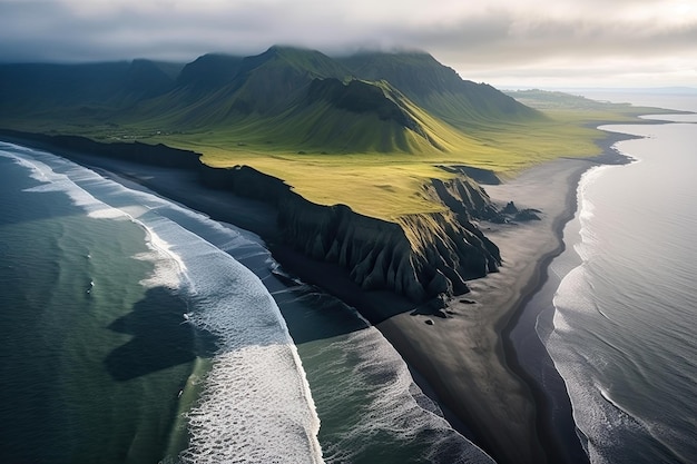 Beautiful Coastal View of Kamchatka Krai with Volcanic Tops and Camp on the Beach Amongst Cloudy