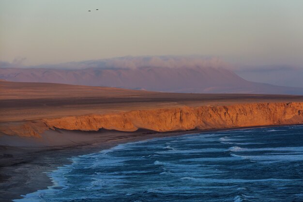 Beautiful coastline landscapes in  Paracas National Reserve, Ica Region, Pacific coast of Peru.