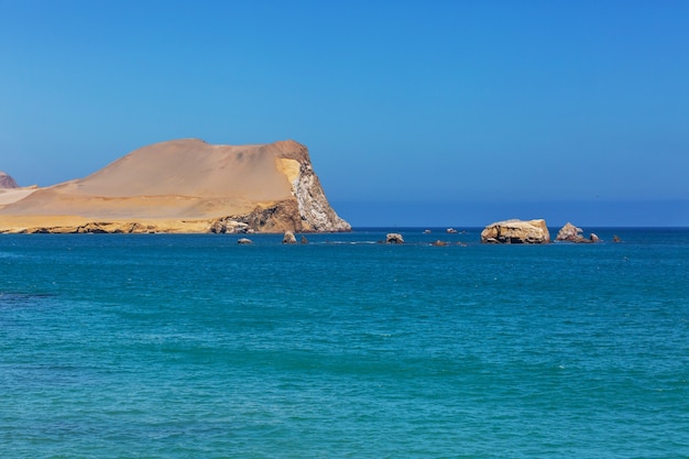 Beautiful coastline landscapes in  Paracas National Reserve, Ica Region, Pacific coast of Peru.