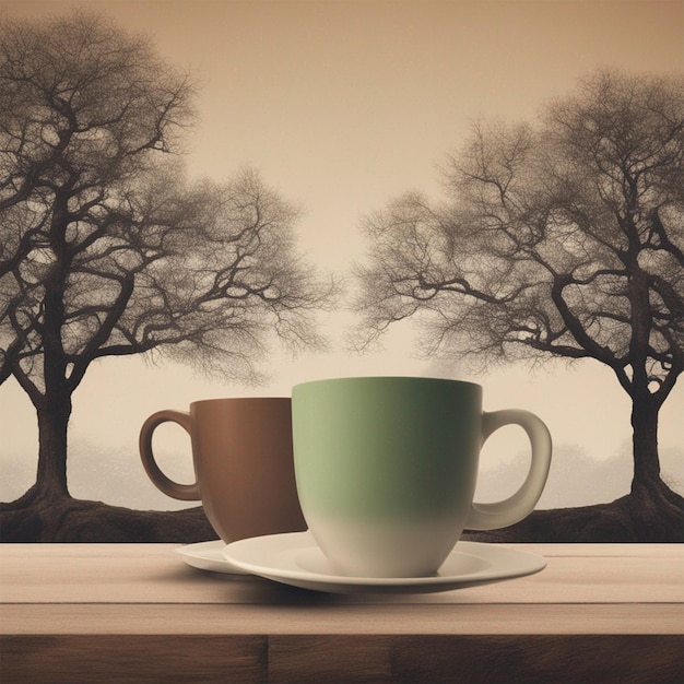 Beautiful coffee cup with the background of tree ai generated