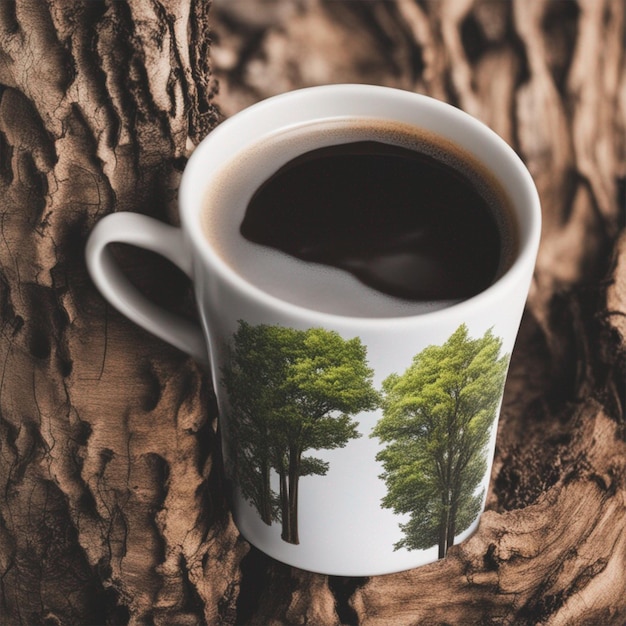 Beautiful coffee cup with the background of tree ai generated