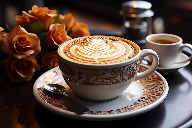 beautiful coffee latte on table in cafe restaurant