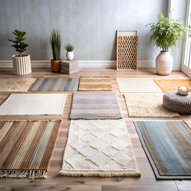 A beautiful collection of stylish rugs in various textures and colors perfect for adding warmth and character to any room