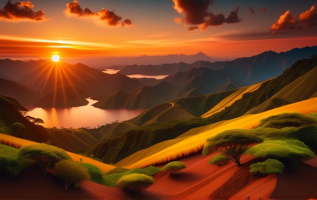 Beautiful of colombian narute at sunset Illustration with ai generative