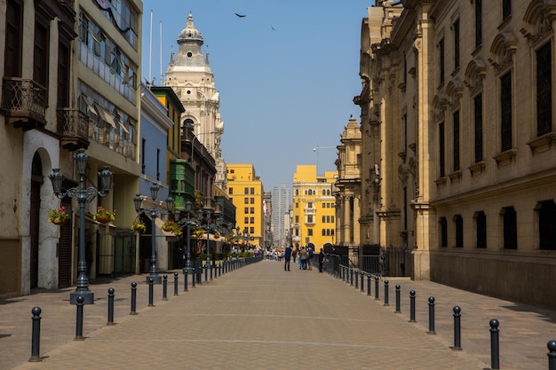 Beautiful colonial buildings and streets in the Peruvian capital Lima