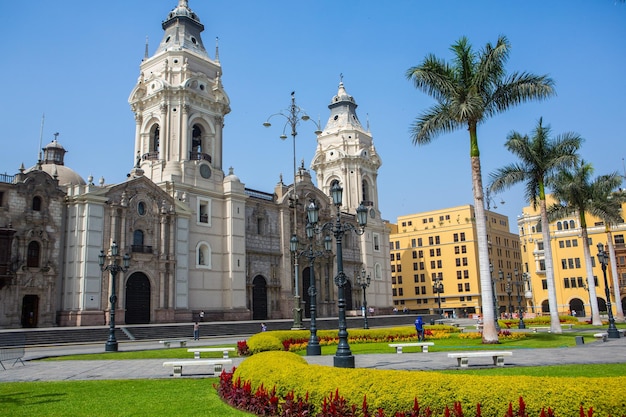 Beautiful colonial buildings and streets in the Peruvian capital Lima