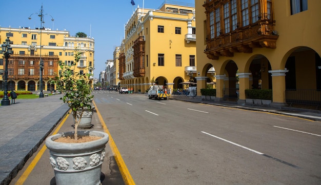 Beautiful colonial buildings and streets in the Peruvian capital Lima